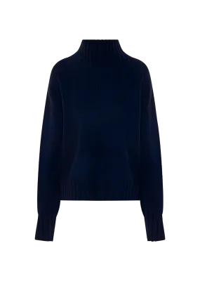 Nima Cashmere Pullover blau mit Ärmeldetails  